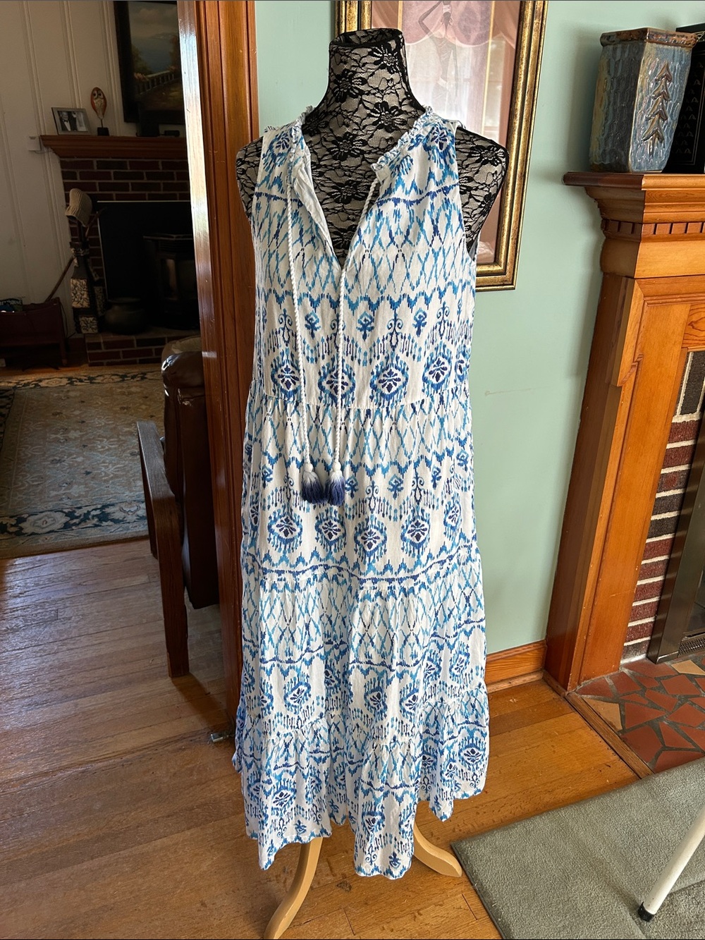 Tommy Bahama White and Blue Printed Maxi Dress
